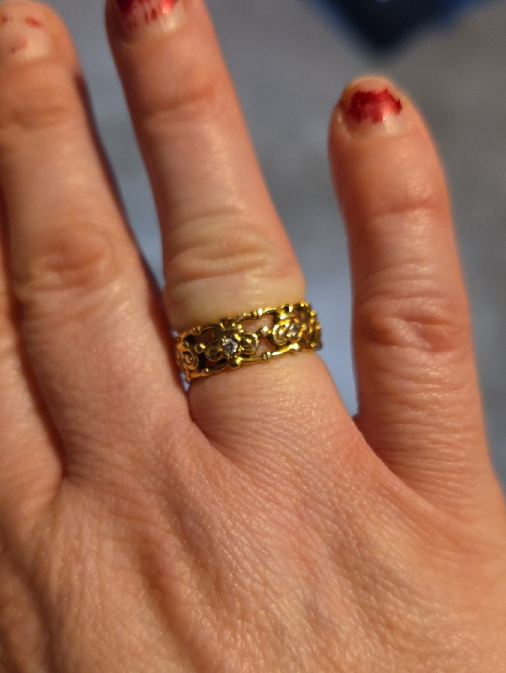 Gold Floral Filigree Women's Band Ring - Gold